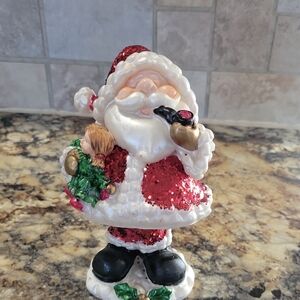 Festive Santa Claus Figurine with Red Glitter Accents Bobble Head